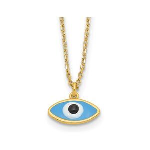 Gold Plated Sterling Silver Evil Eye Charm Pendant with Chain (16 Inche